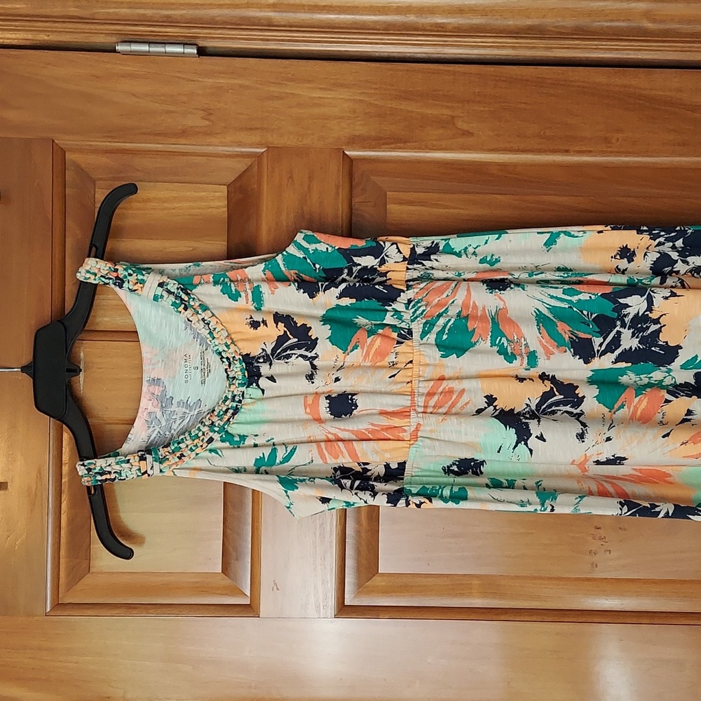 Sonoma Boho Style Floral Tank Top Maxi Dress with Braided Neckline, Size Small